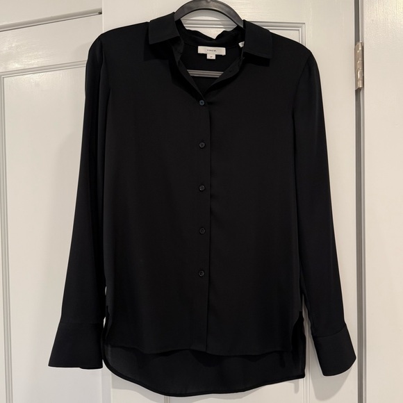 Vince Tops - Classic Vince Slim Fitted Stretch-Silk Blouse Button Down Shirt Black - S S/P